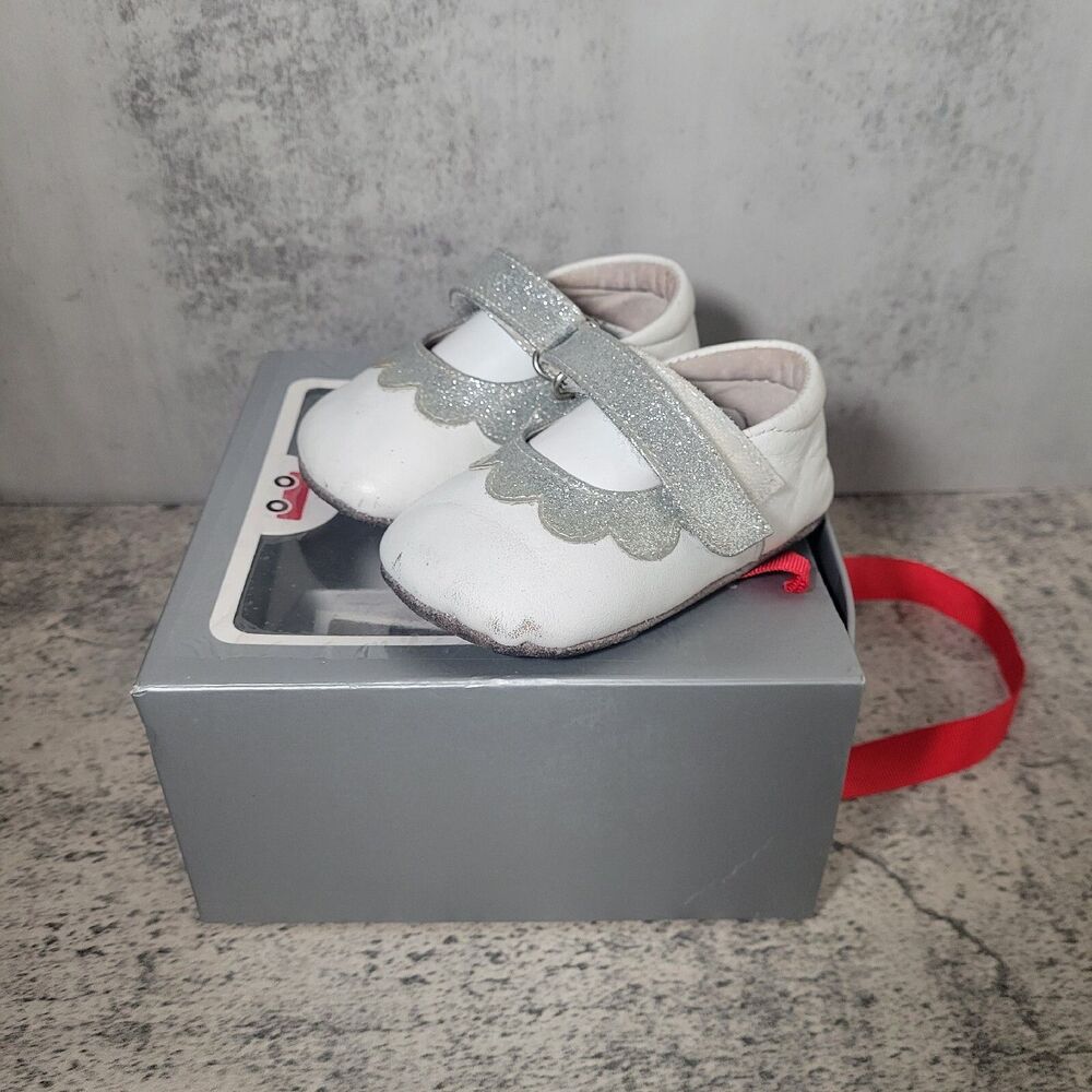 See Kai Run Girls Shoes US Sz 6-9 Months White Mary Janes Strap Glitter Zoe
